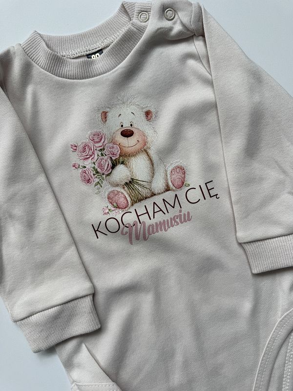 Body beżowe z długim rękawem kocham cię mamusiu rozmiar 80
