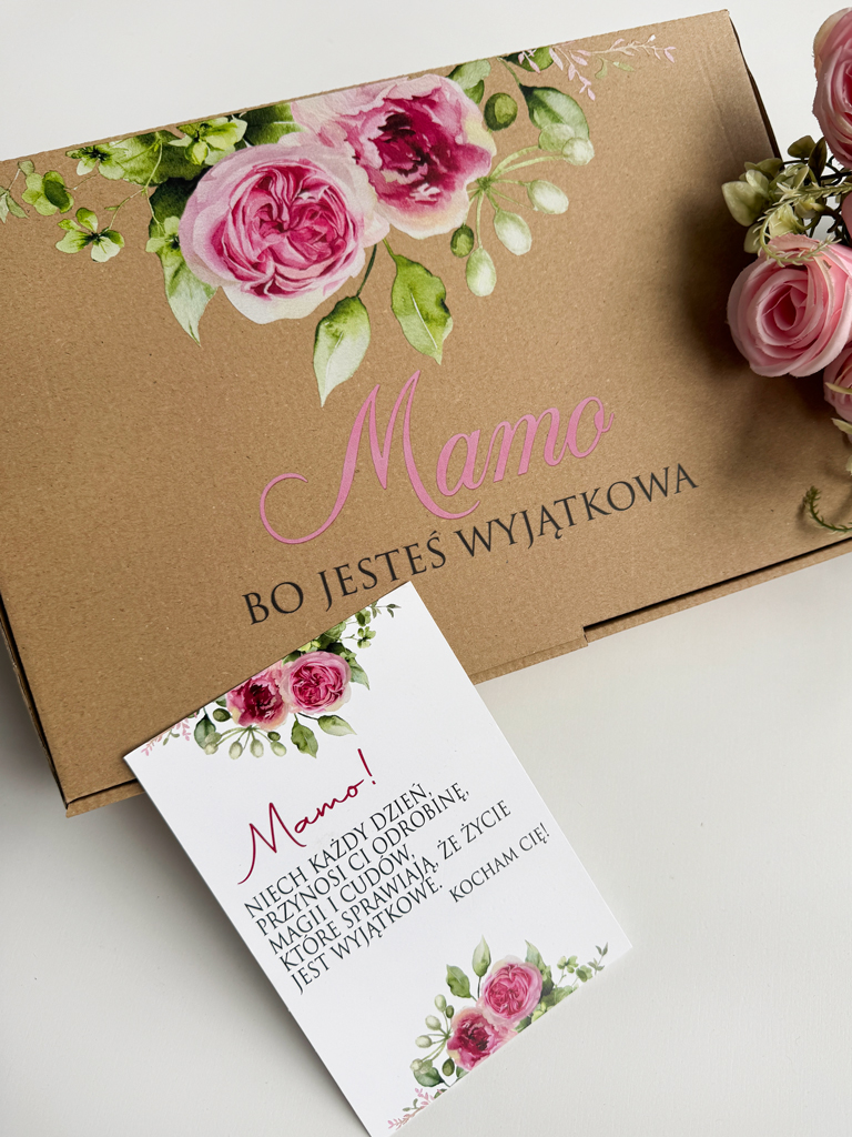 Pudełko na prezent z nadrukiem Mamo jesteś wyjątkowa + liścik
