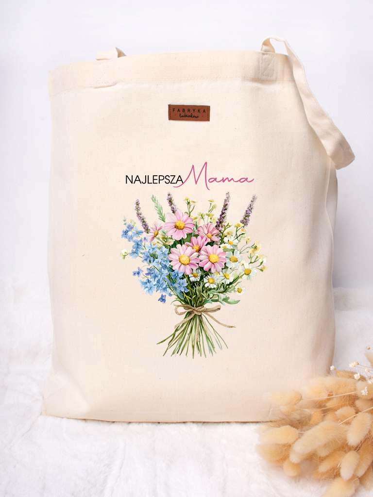 Torba z nadrukiem bukietu kwiatów najlepsza mama