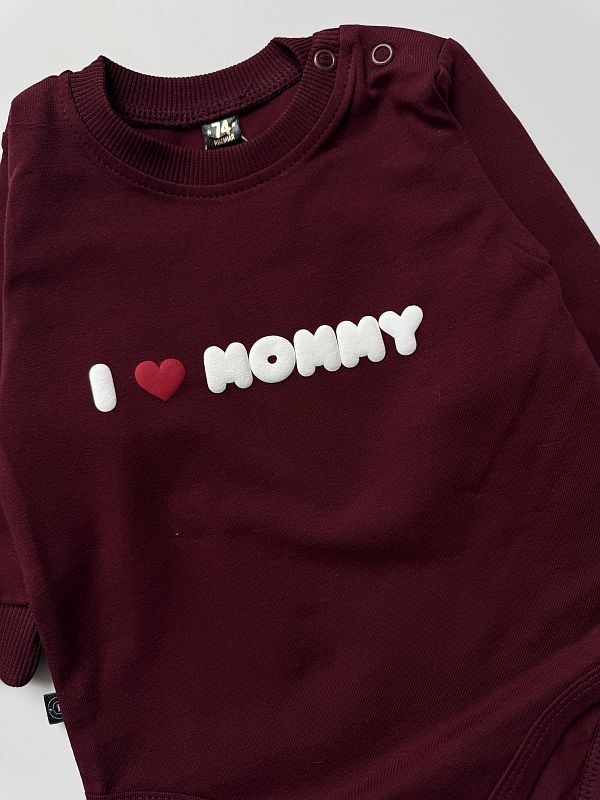 Body bordowe z długim I love mommy rozmiar 74