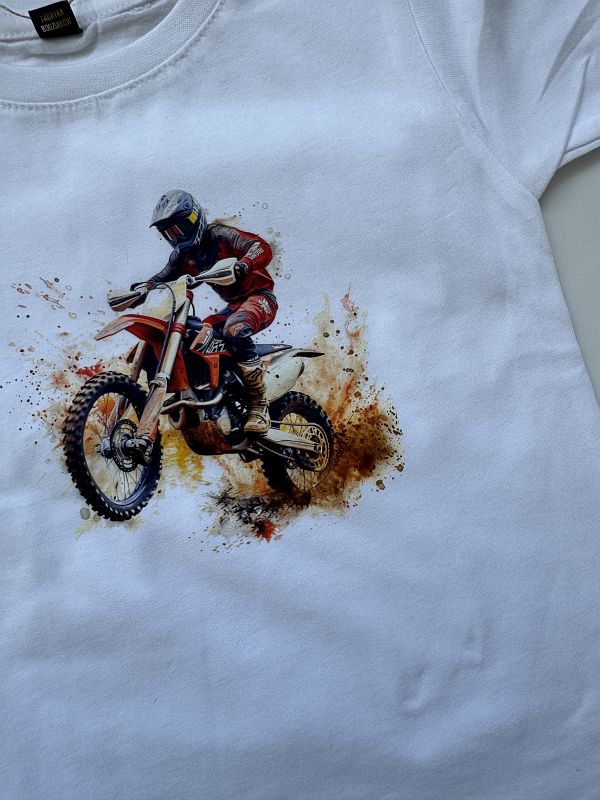 Koszulka biała z krótkim rękawem motocros rozmiar 98