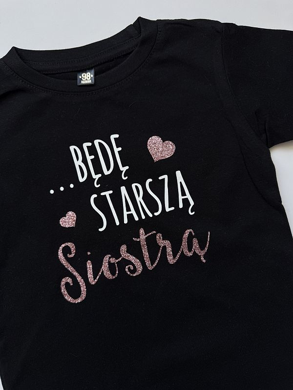 Koszulka czarna z krótkim rękawem będę starszą siostrą rozmiar 98