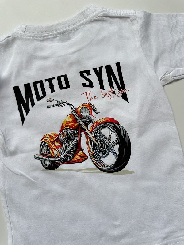 Koszulka biała z krótkim rękawem moto syn rozmiar 98