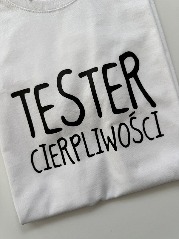 Koszulka biała z krótkim rękawem tester cierpliwości rozmiar 164
