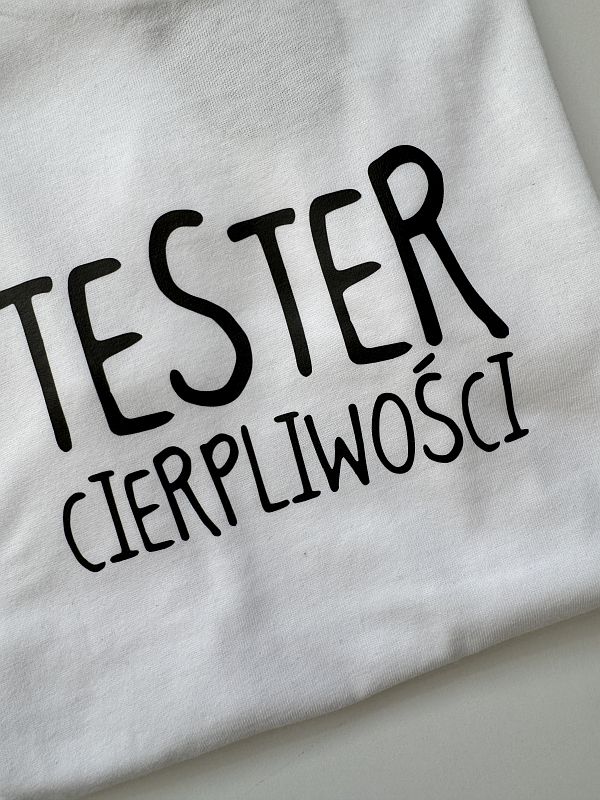 Koszulka biała z krótkim rękawem tester cierpliwości rozmiar 134
