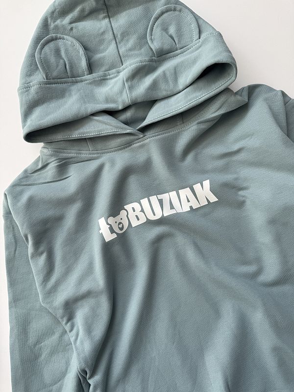 Niebieska bluza z kapturem łobuziak rozmiar 128