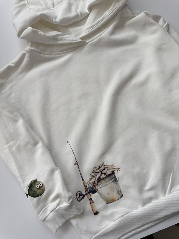 Bluza ecru z kapturem ryby rozmiar 128