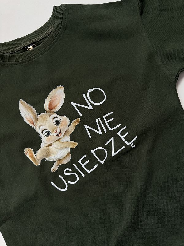 Koszulka oliwkowa z krótkim rękawem no nie usiedzę rozmiar 116