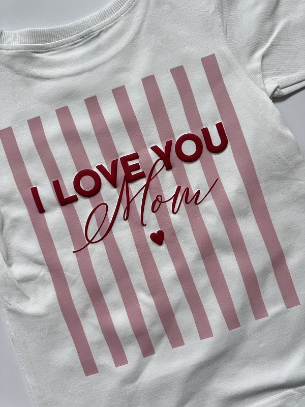 Koszulka ecru z krótkim rękawem I love you mom rozmiar 116