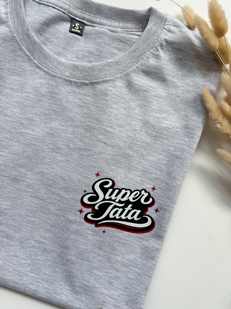 Szara koszulka męska z nadrukiem super tata