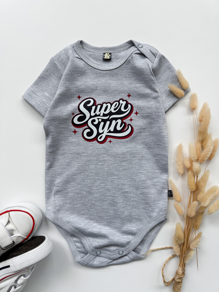 Szare body niemowlęce z nadrukiem super syn/super córka
