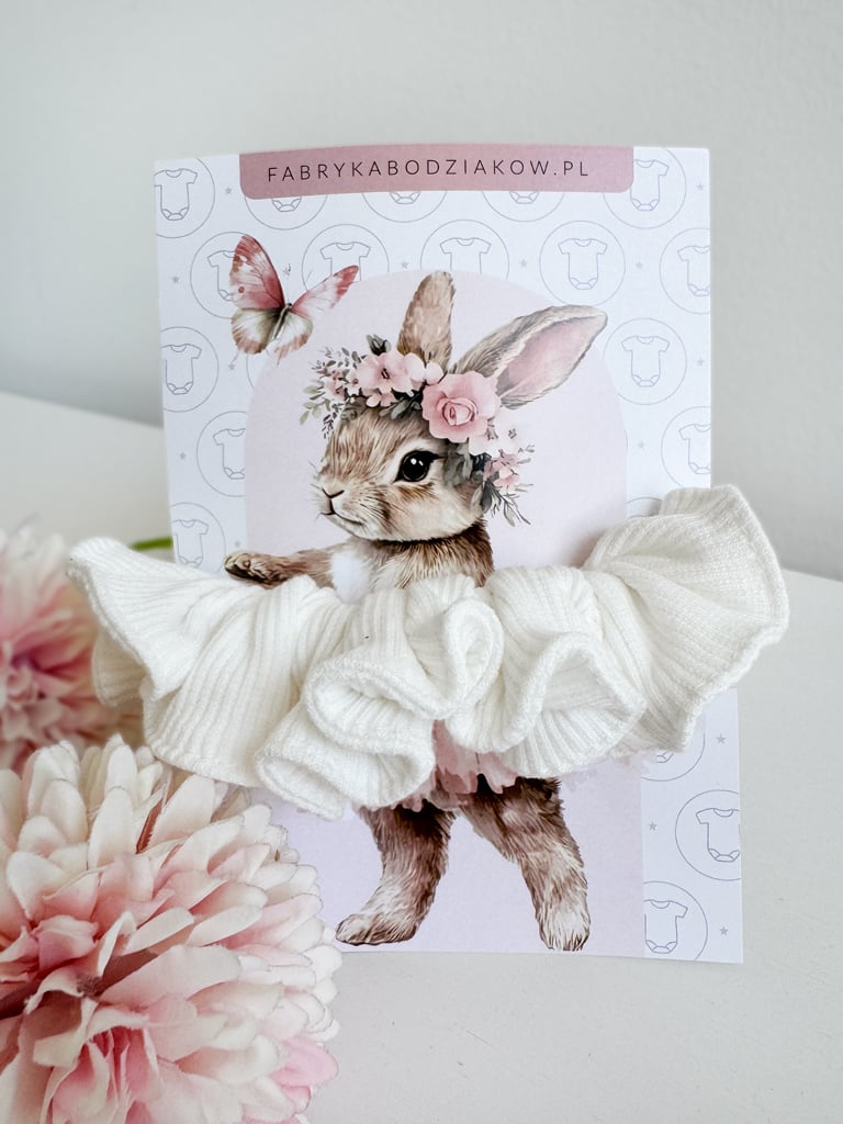 Gumka scrunchie do włosów ecru prążek