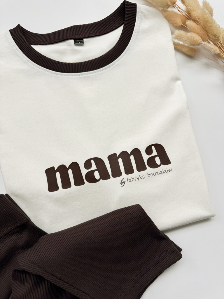 Komplet damski z nadrukiem mama (koszulka + kolarki brązowe)