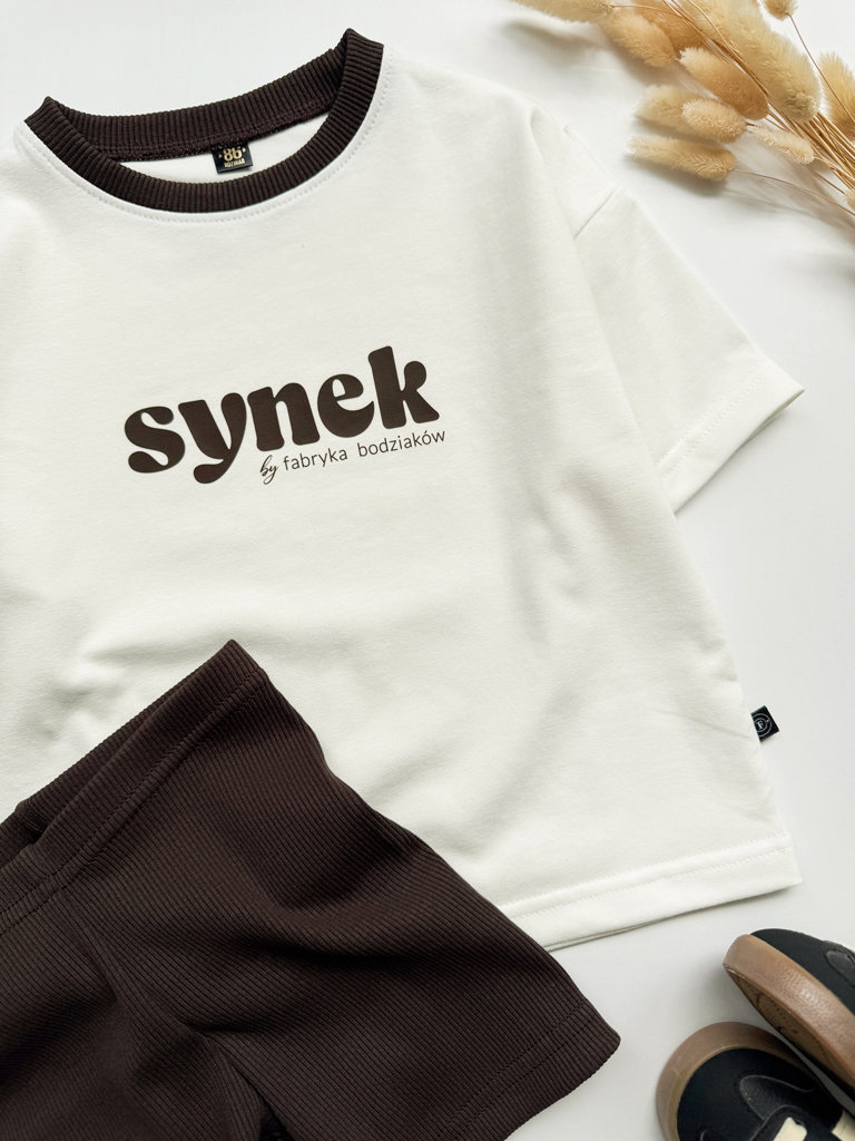 Komplet dziecięcy z nadrukiem synek/córka (koszulka + kolarki brązowe)