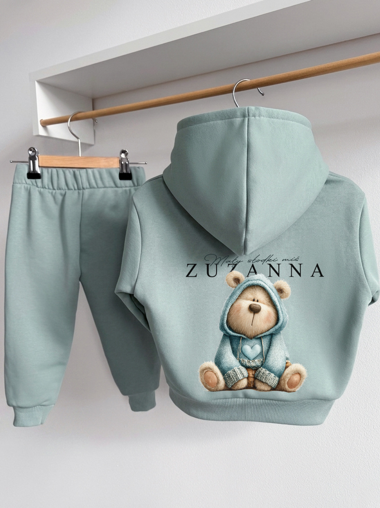 Komplet dla dziecka mały słodki miś (bluza z kapturem + spodnie)