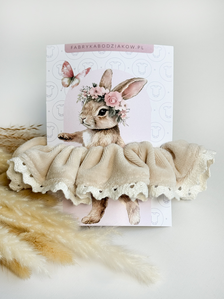 Gumka scrunchie do włosów beżowa z koronką