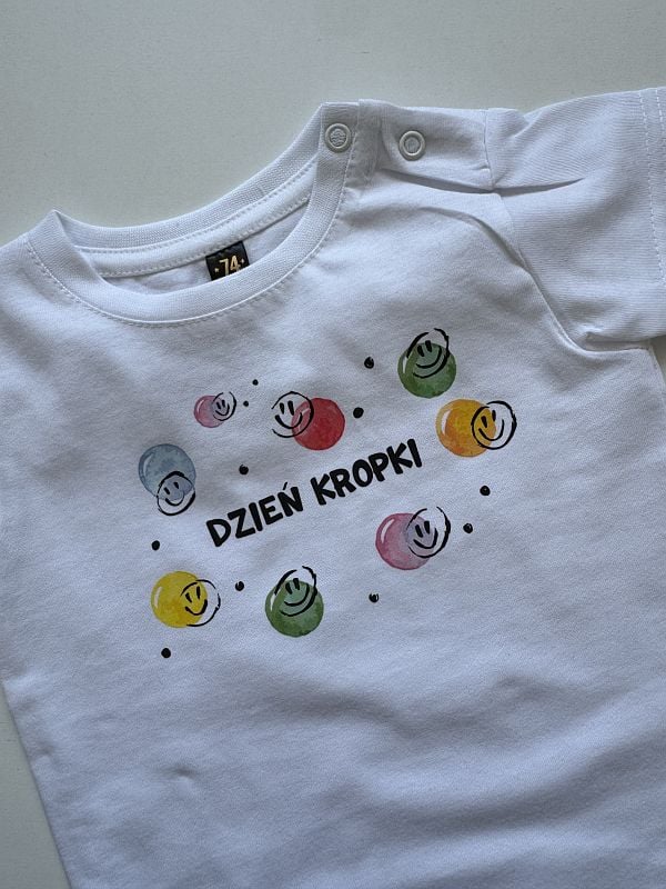 Koszulka biała z krótkim rękawem dzień kropki rozmiar 74