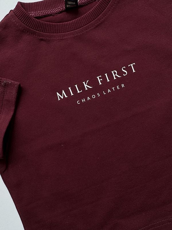 Koszulka bordowa z krótkim rękawem milk first rozmiar 80