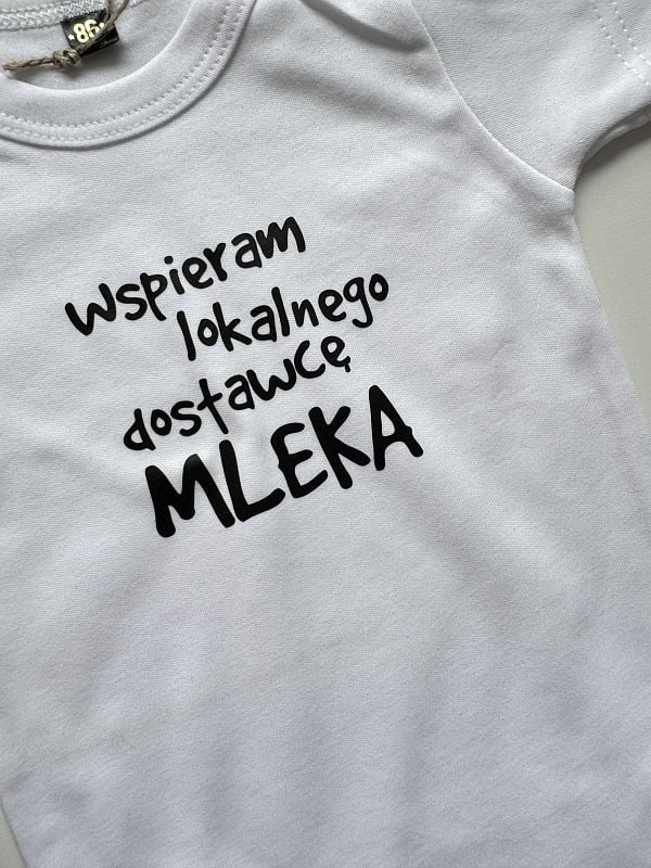 Body białe krótki rękaw wspieram lokalnego dostawce mleka rozmiar 86