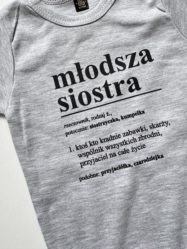 Body szare krótki rękaw młodsza siostra rozmiar 86