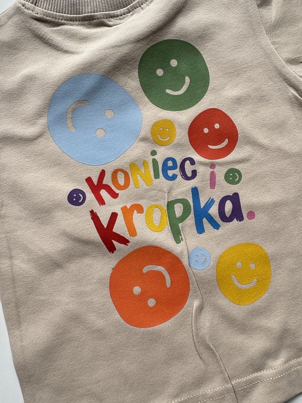 Koszulka beżowa krótki rękaw koniec i kropka rozmiar 86