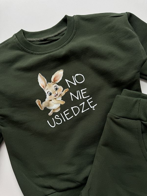 Komplet oliwkowy bluza + spodnie dresowe no nie usiedzę rozmiar 86