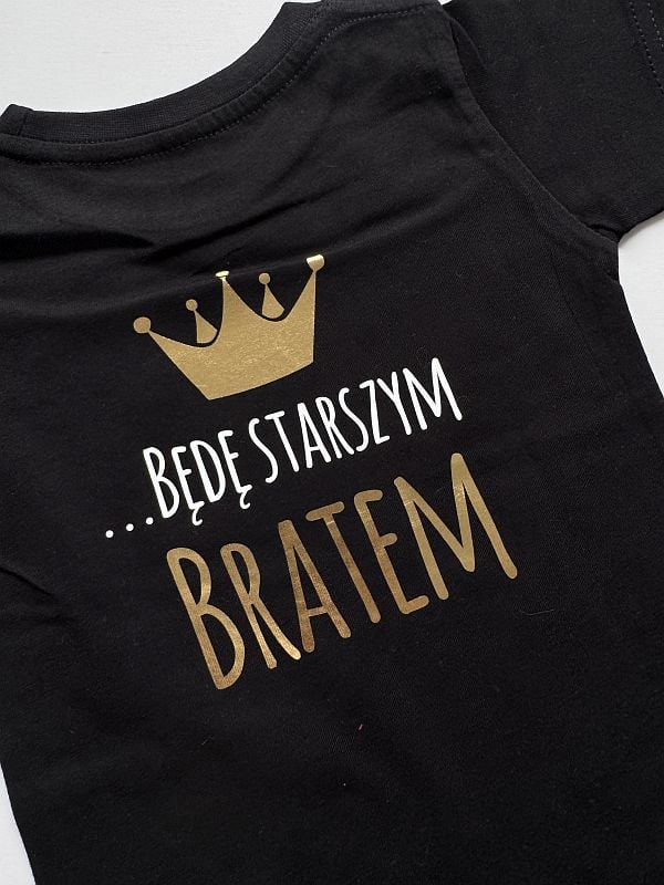 Koszulka czarna krótki rękaw mam sekret będę starszym bratem rozmiar 86