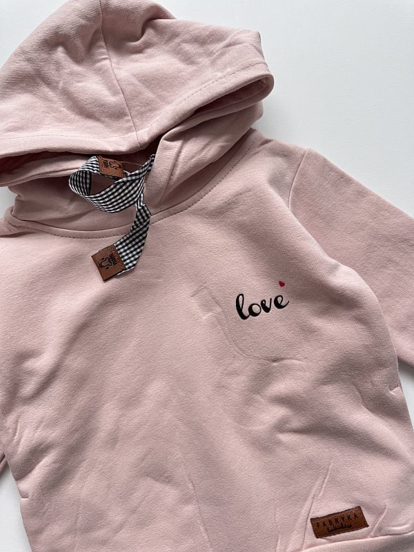 Bluza różowa z kapturem love rozmiar 86