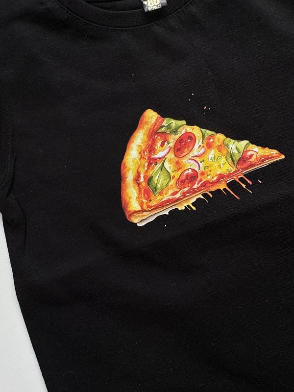 Koszulka czarna krótki rękaw pizza rozmiar 86