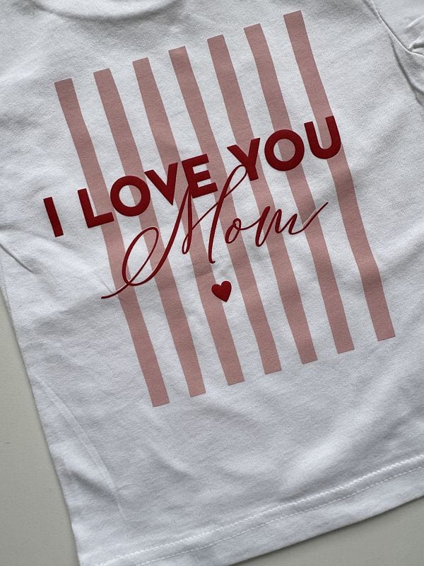 Koszulka biała krótki rękaw I love you mom rozmiar 86