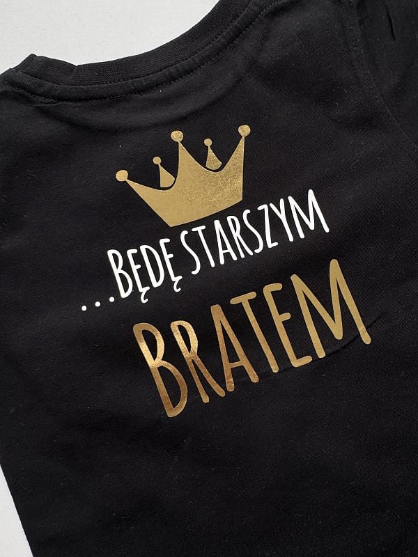 Koszulka czarna krótki rękaw mam sekret będę starszym bratem rozmiar 86