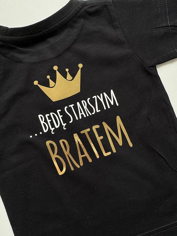 Koszulka czarna krótki rękaw mam sekret będę starszym bratem rozmiar 86