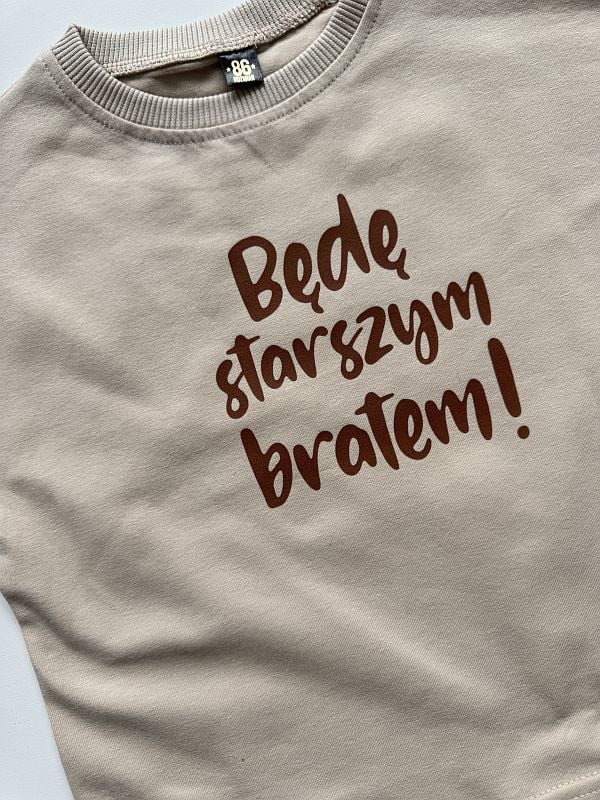 Koszulka beżowa krótki rękaw będę starszym bratem rozmiar 86