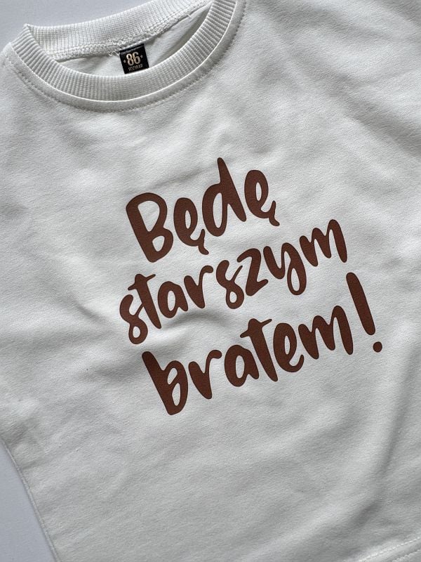 Koszulka ecru krótki rękaw będę starszym bratem rozmiar 86