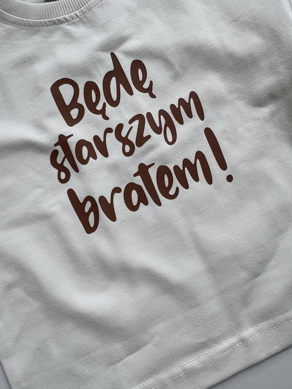Koszulka ecru krótki rękaw będę starszym bratem rozmiar 86