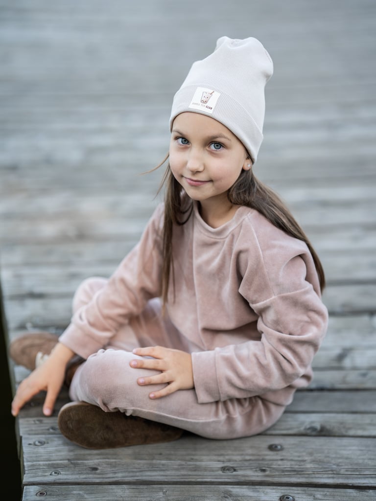 Dres welurowy dziecięcy beżowy bluza + spodnie