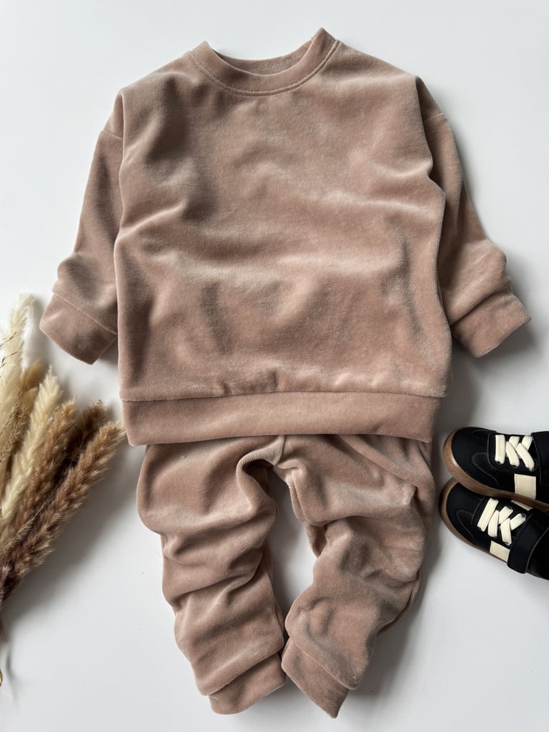 Dres welurowy dziecięcy beżowy bluza + spodnie