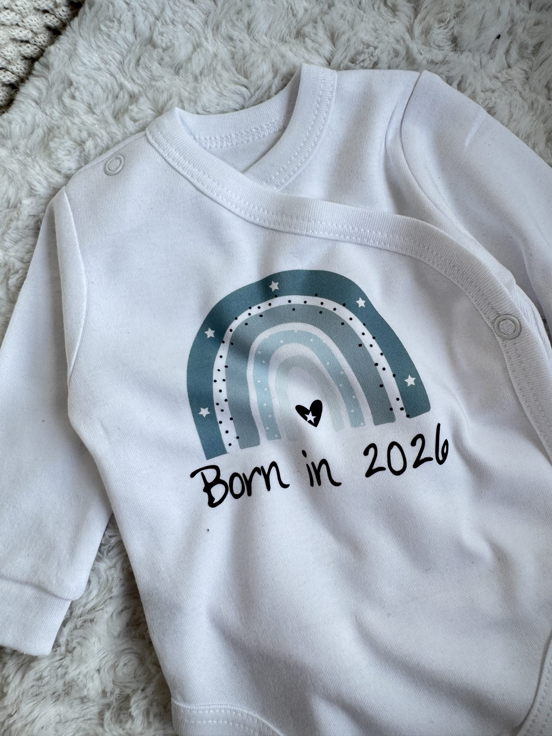 Body kopertowe białe długi rękaw tęcza born in 2026 rozmiar 56