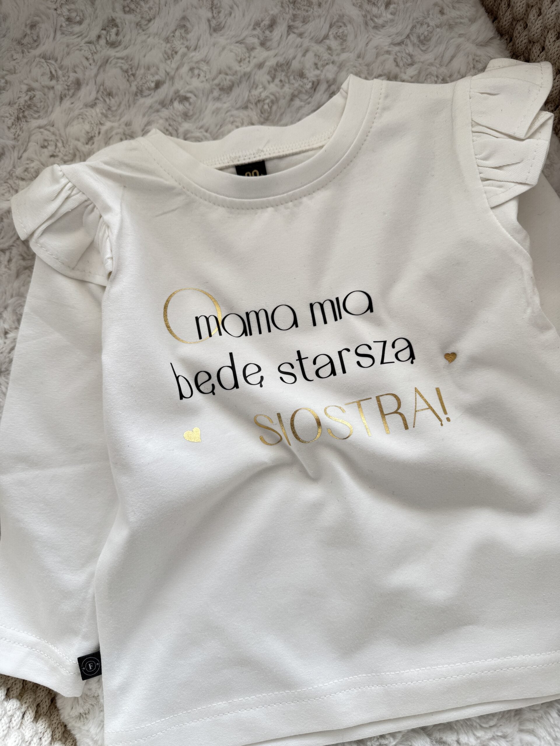 Koszulka ecru długi rękaw mama mia będę starszą siostrą rozmiar 80