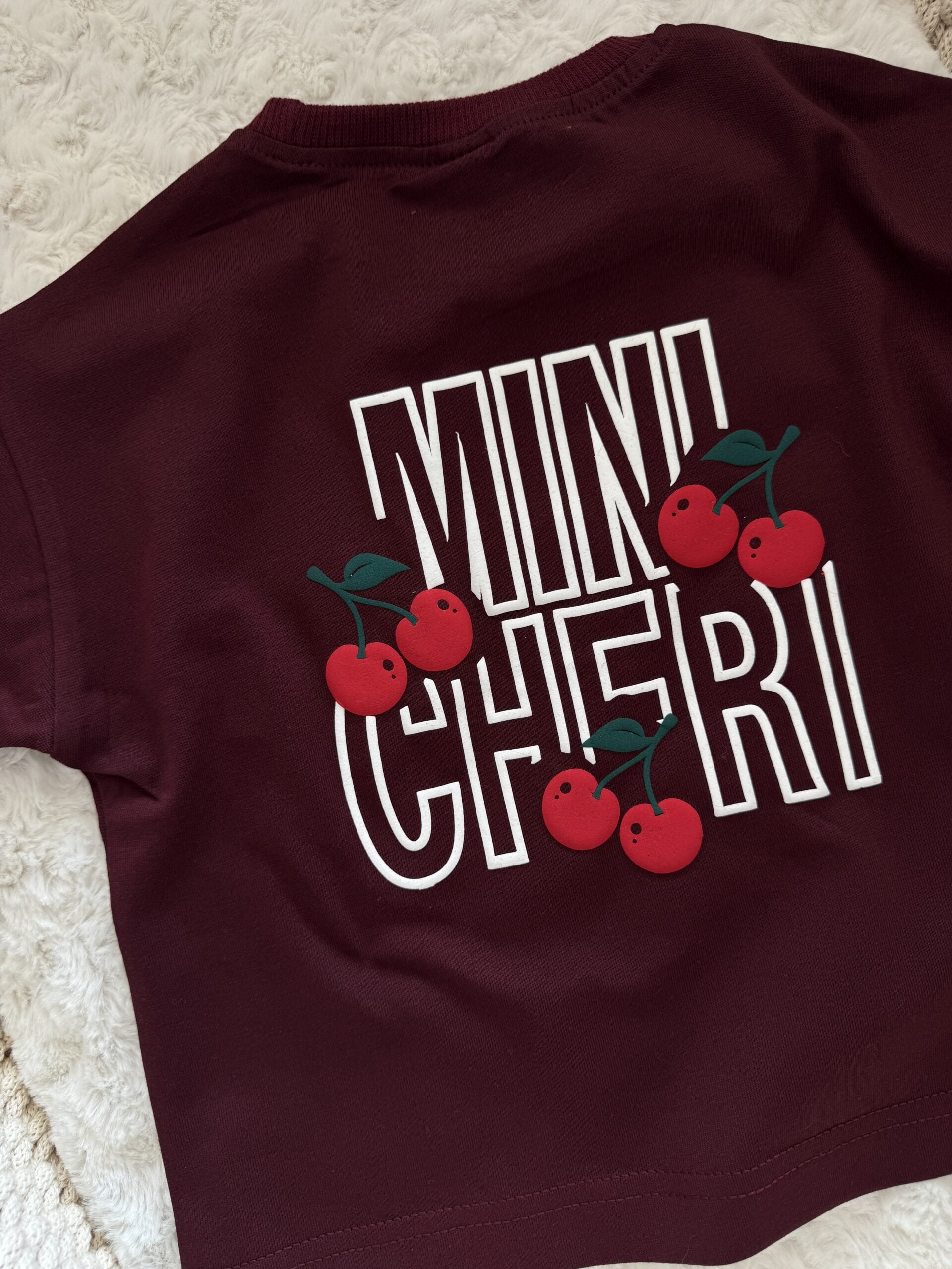 Koszulka bordowa krótki rękaw mini cheri rozmiar 80