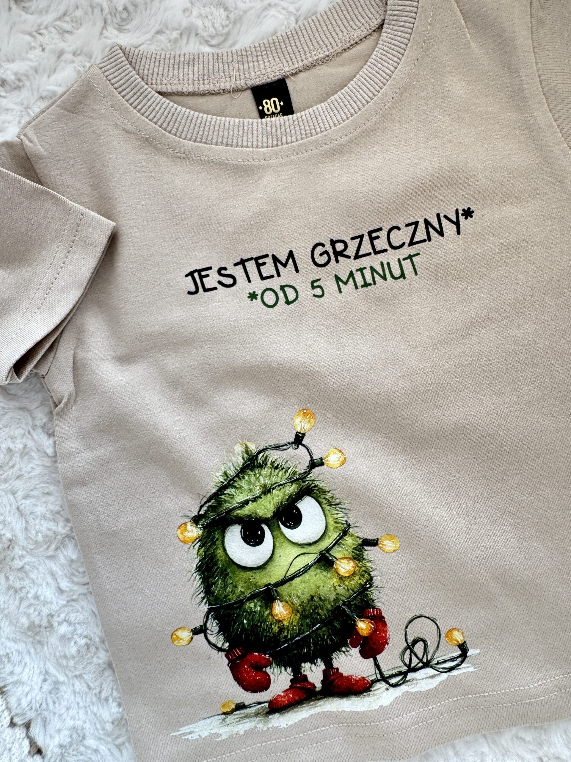 Koszulka beżowa krótki rękaw jestem grzeczny od 5 minut rozmiar 80