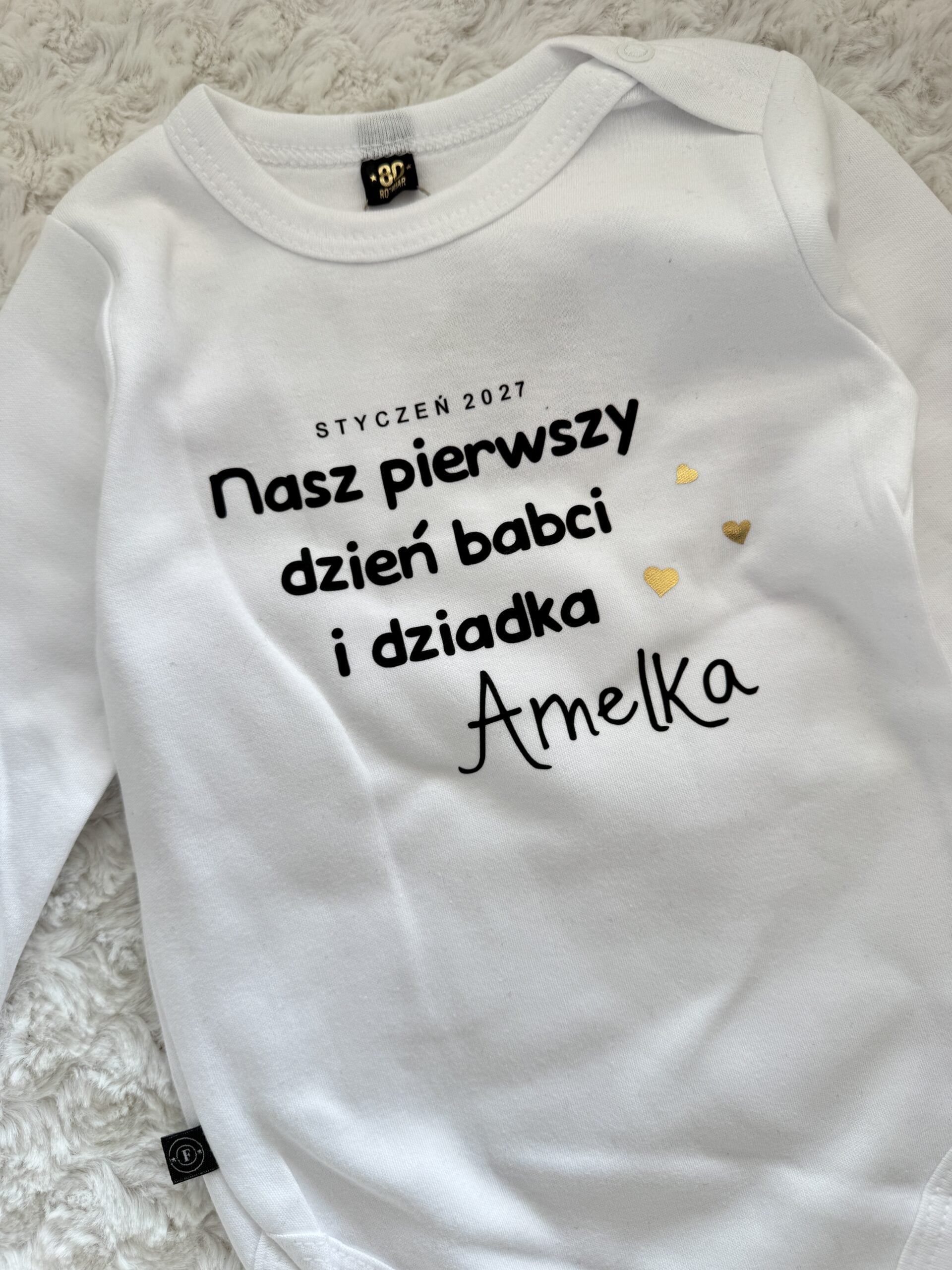 Body białe długi rękaw nasz pierwszy dzień babci i dziadka Amelka rozmiar 80