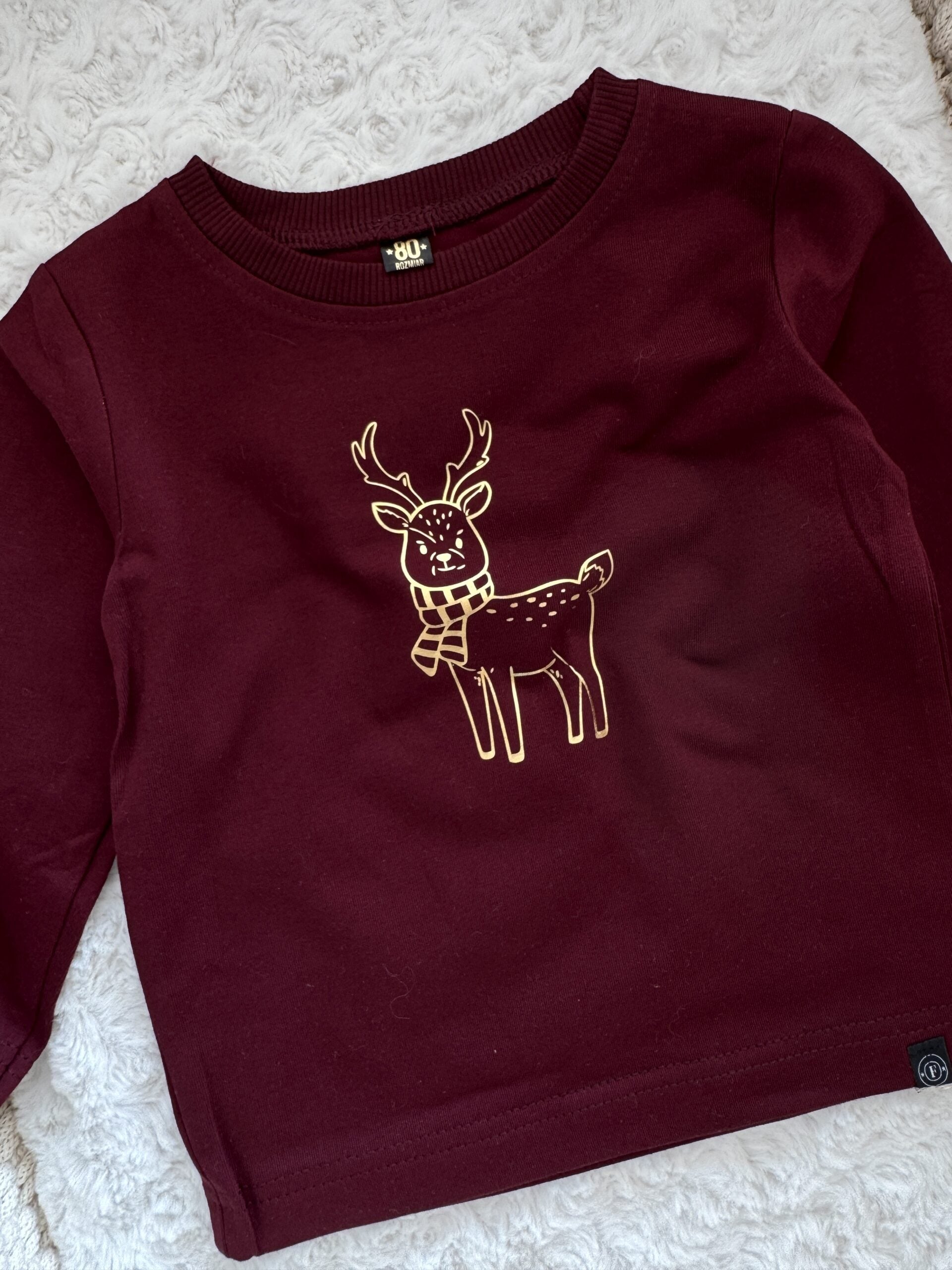 Bluza bordowa złoty renifer rozmiar 80