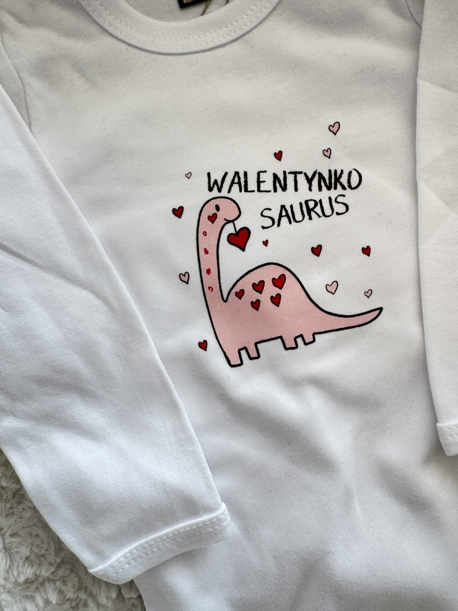 Body białe długi rękaw Walentynkosaurus rozmiar 80