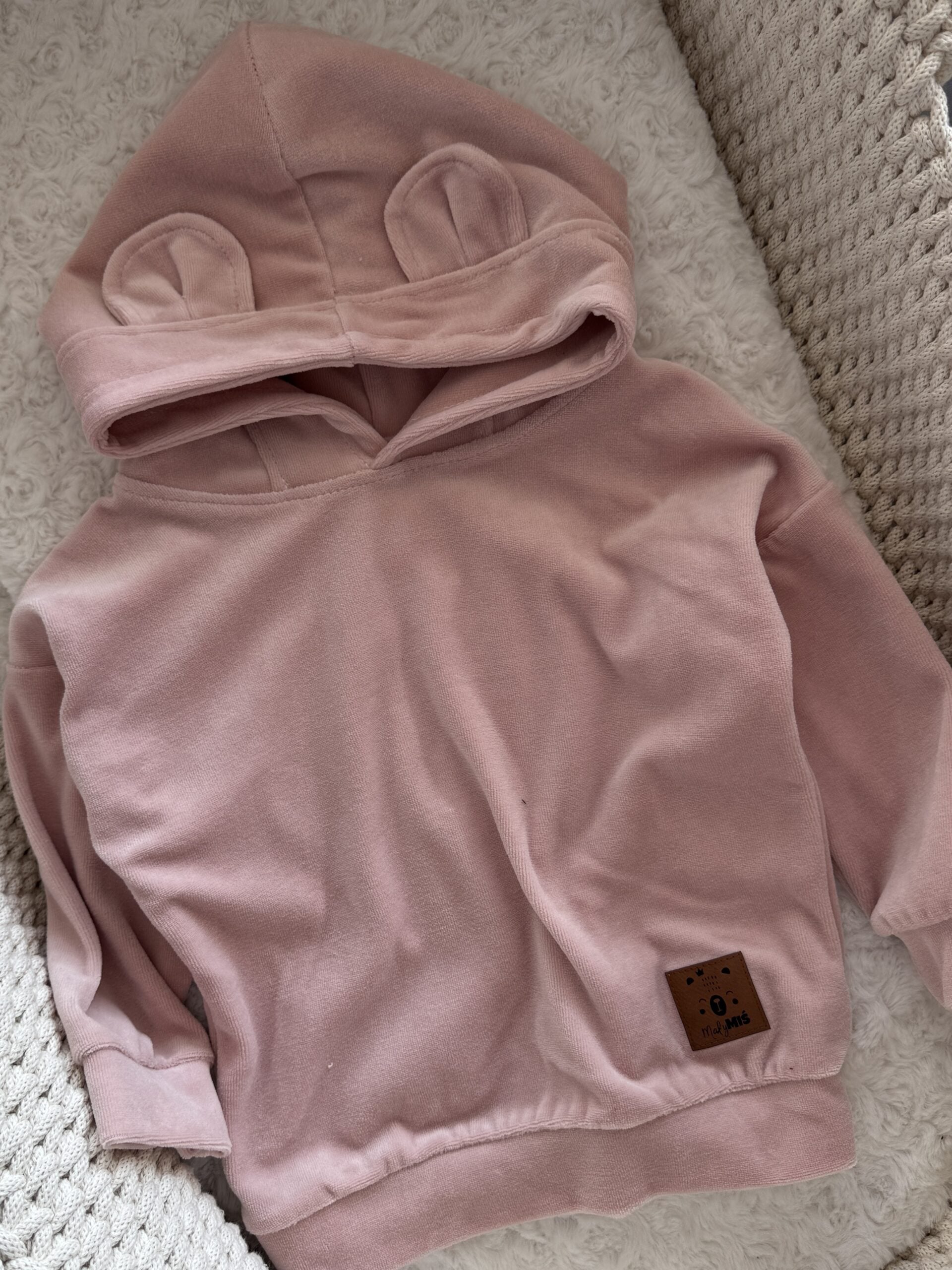 Bluza welurowa różowa z kapturem rozmiar 86