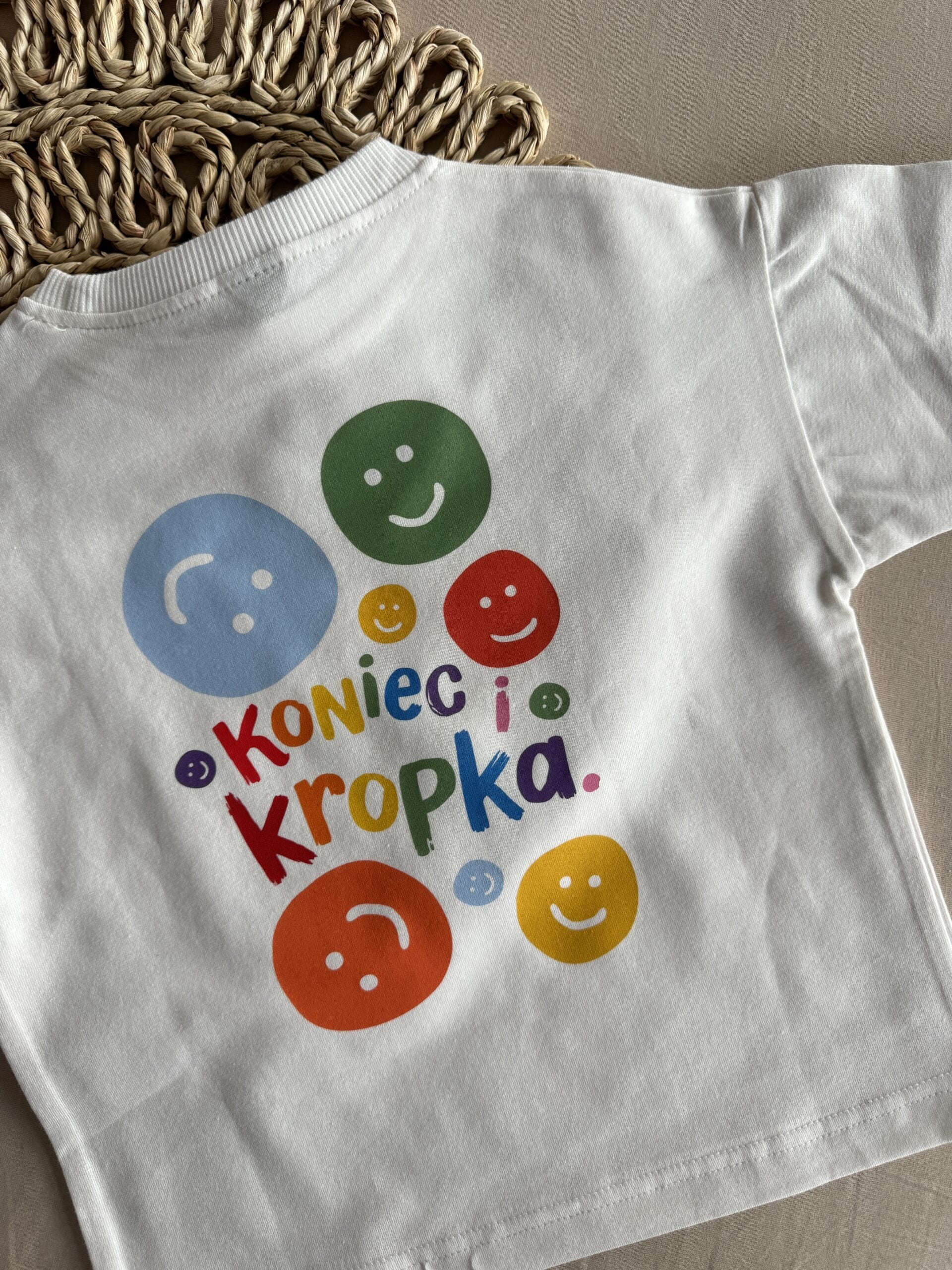 Koszulka biała krótki rękaw koniec i kropka rozmiar 92