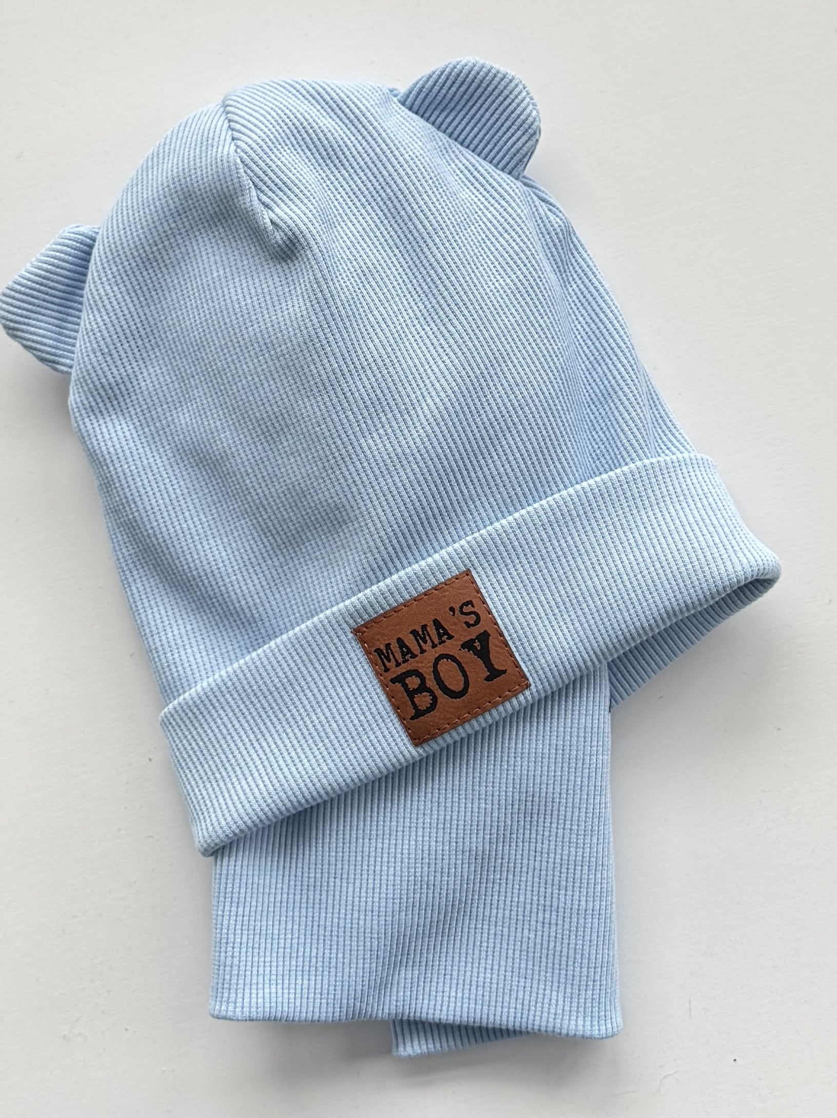 Komplet błękitny czapka + komin skórka mama's boy rozmiar 6-18M