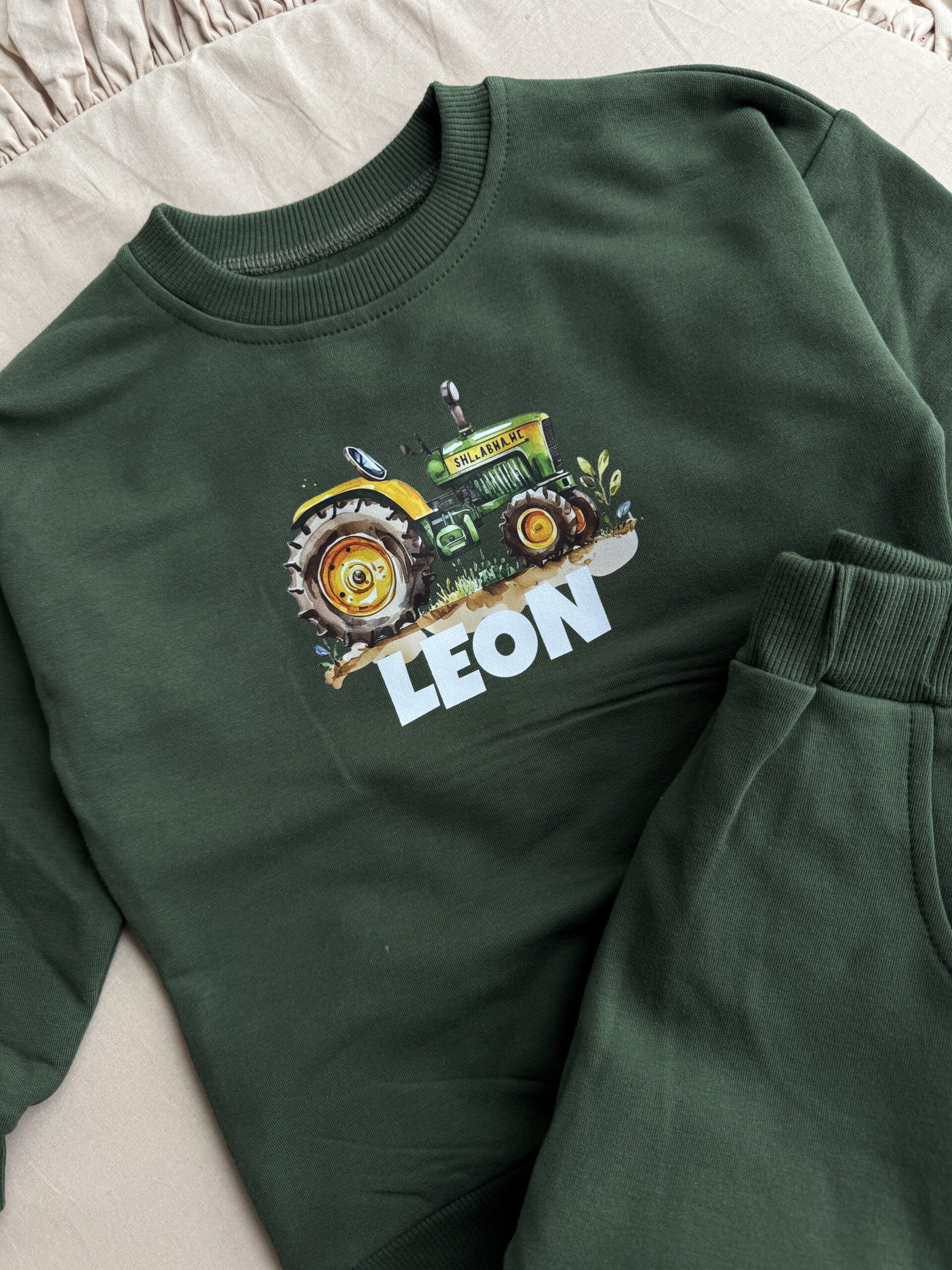 Komplet oliwkowy traktor Leon rozmiar 98