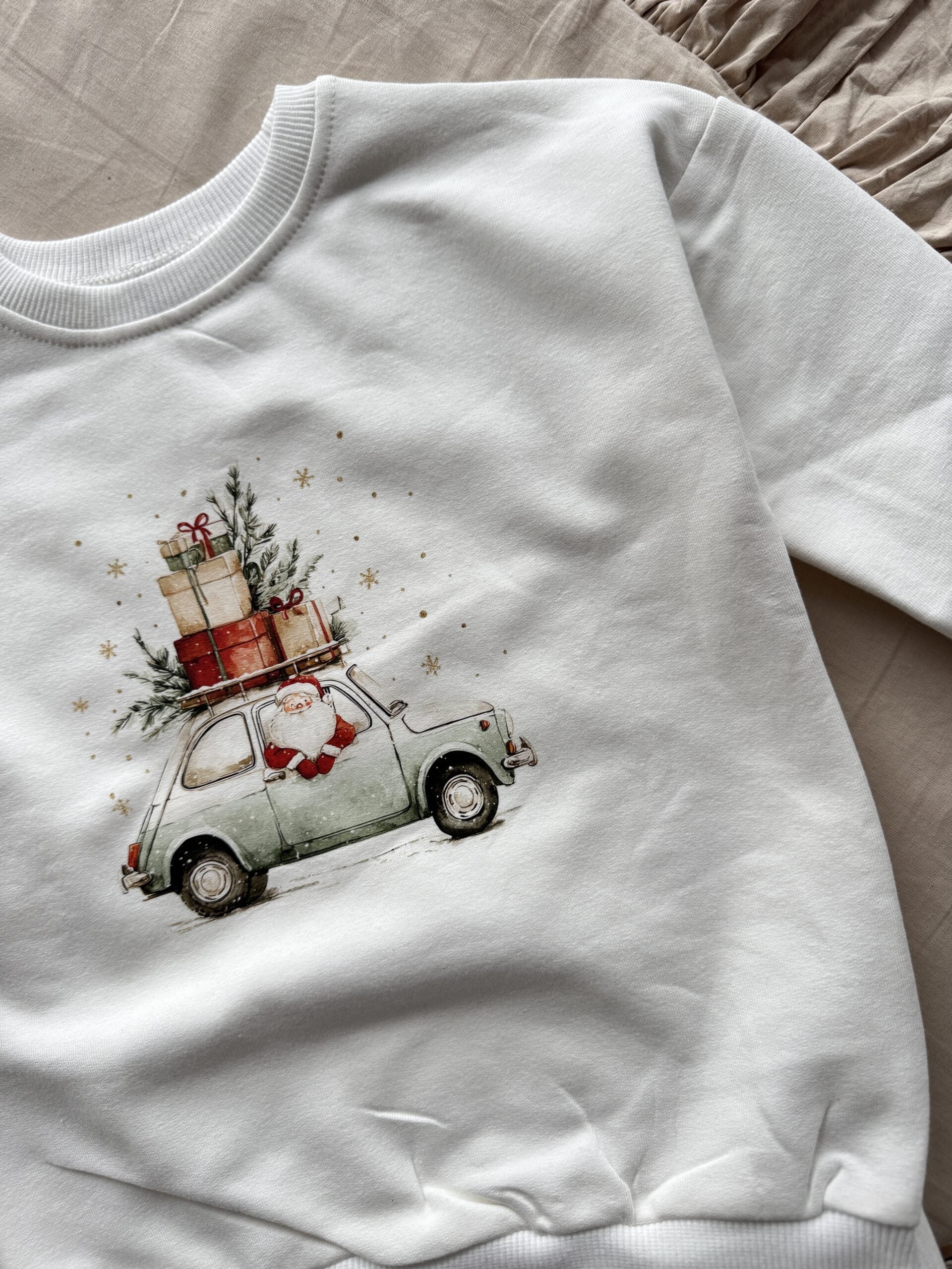 Bluza ecru samochód z choinką rozmiar 98