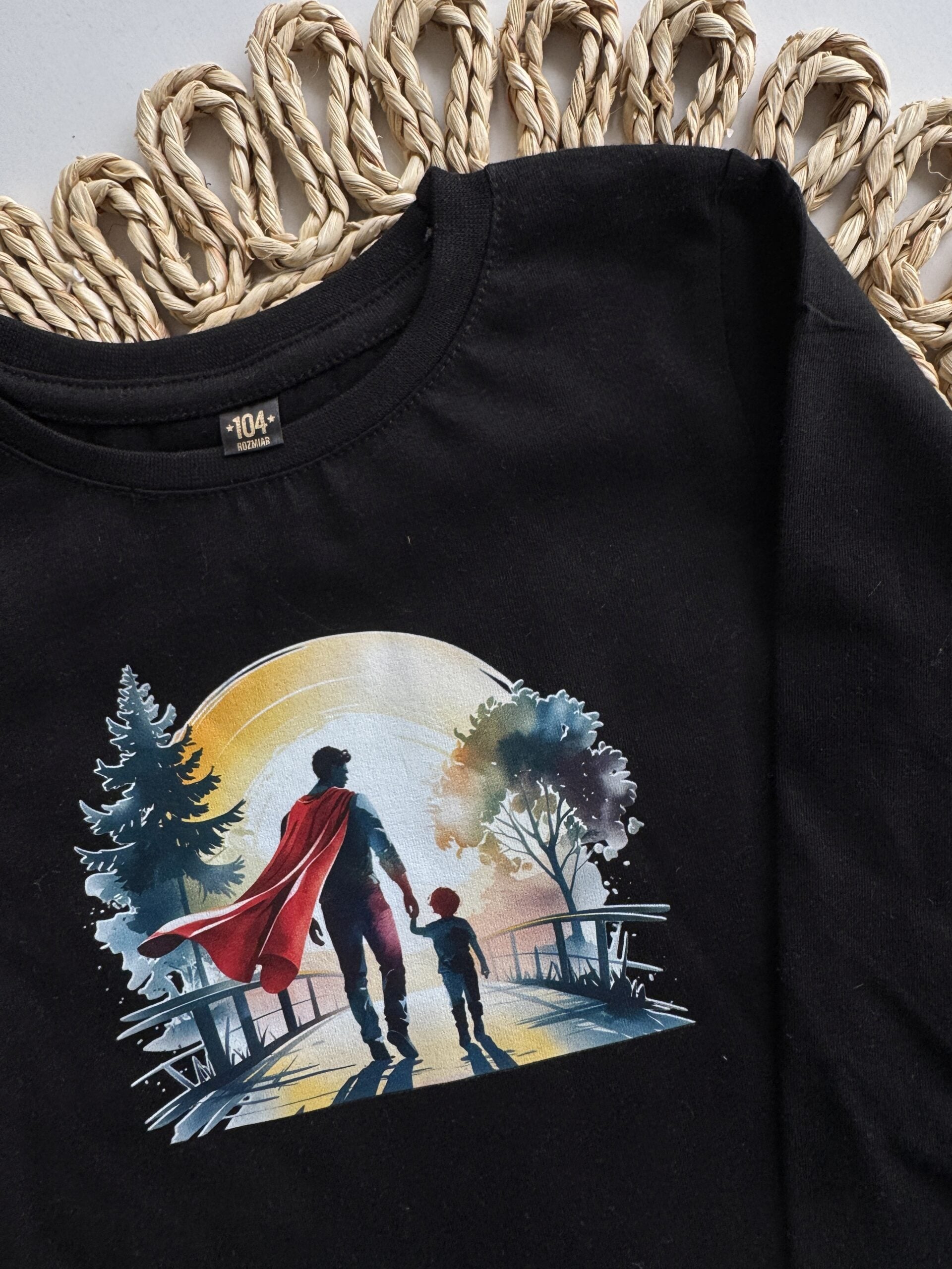 Koszulka czarna z długim rękawem tata superman rozmiar 104